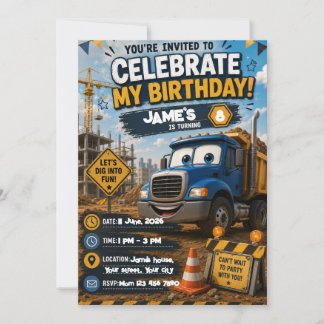 Invitación de cumpleaños de construcción editable