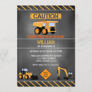 Invitación de cumpleaños de construcción en pizarr