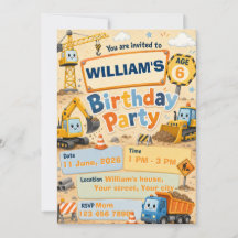 Invitación de cumpleaños de construcción para niño