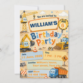 Invitación de cumpleaños de construcción para niño