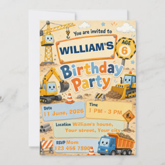 Invitación de cumpleaños de construcción para niño