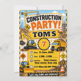 Invitación de cumpleaños de construcción para niño