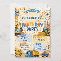 Invitación de cumpleaños de construcción para niño