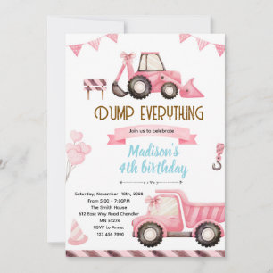 Invitación de cumpleaños de construcción rosa