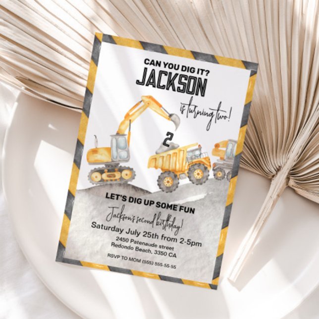 Invitación de cumpleaños de construcción, segundo  (Construction birthday invitation, Can you dig it birthday invite, any age)