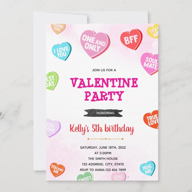 Invitación de cumpleaños de Conversación Corazones (Anverso)