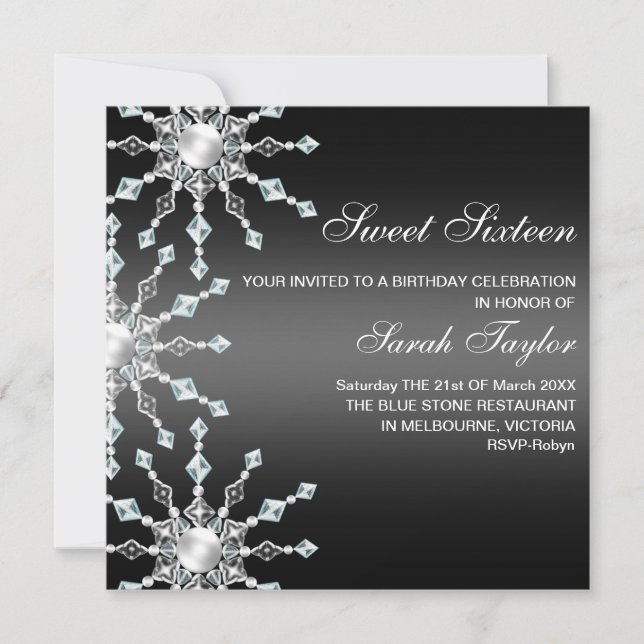 Invitación de cumpleaños de copo de nieve con bril (Anverso)
