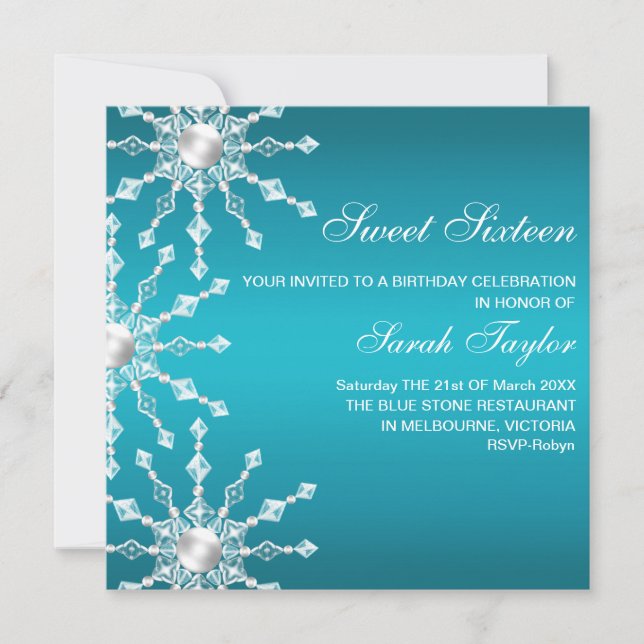 Invitación de cumpleaños de copo de nieve con bril (Anverso)
