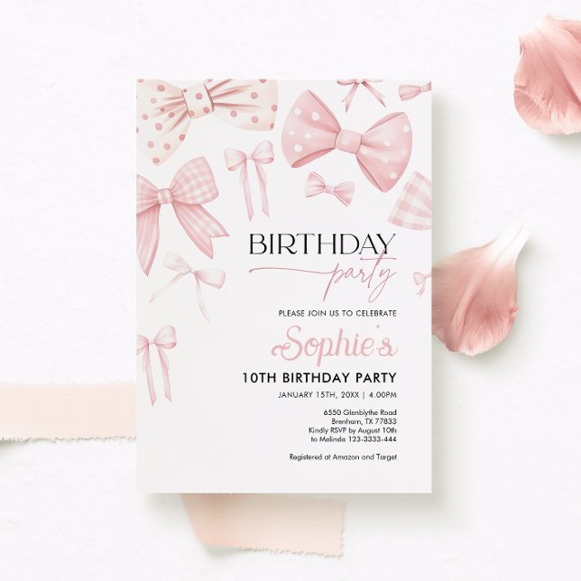 Invitación de cumpleaños de Coquette Bow Rosada (Subido por el creador)