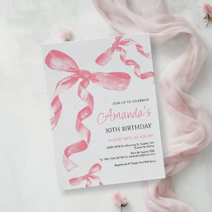 Invitación de cumpleaños de Coquette Bow Rosada