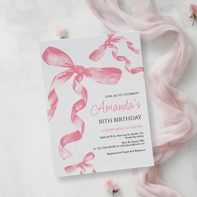 Invitación de cumpleaños de Coquette Bow Rosada (Subido por el creador)
