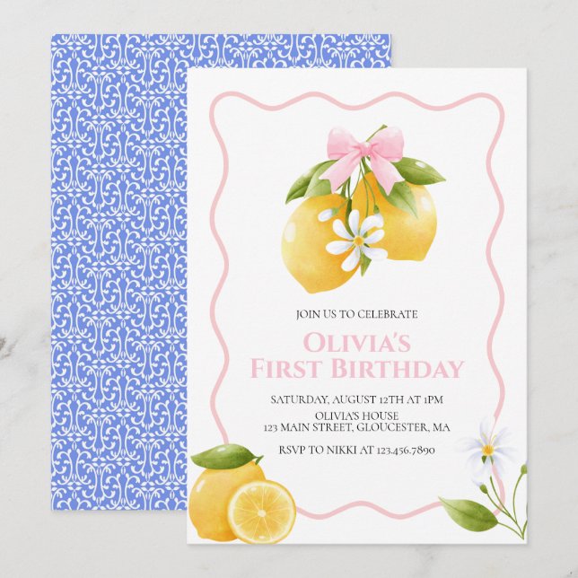 Invitación de cumpleaños de Coquette con el preppy (Anverso / Reverso)