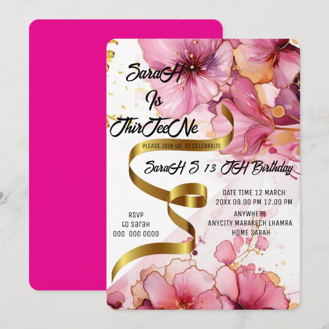 Invitación De Cumpleaños De Coquette Pink Bow Edit (Anverso / Reverso)