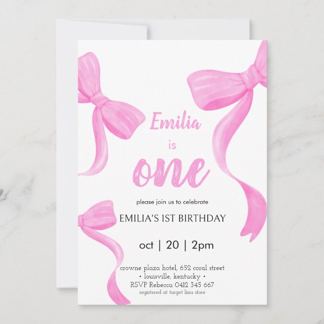 Invitación de cumpleaños de Coquette Pink chica (Anverso)