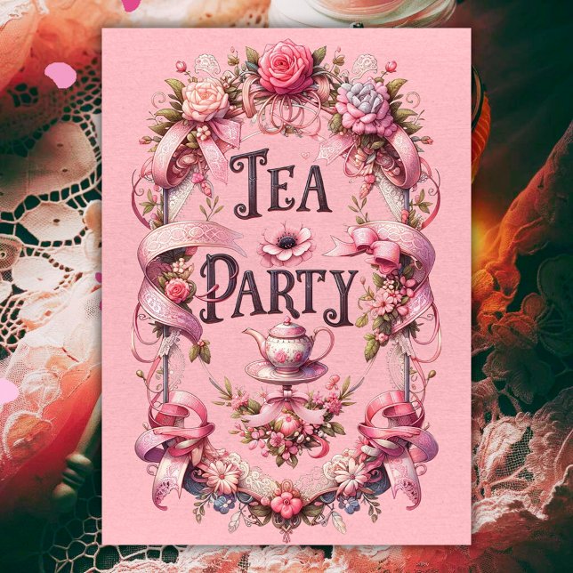 Invitación de cumpleaños de Coquette Tea Fiesta (Coquette Tea Party Folded Birthday Invitation)
