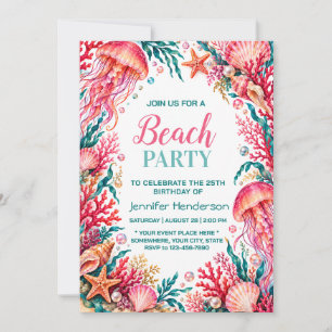 Invitación de cumpleaños de coral costero