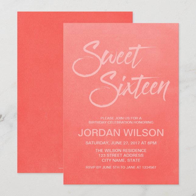 Invitación de cumpleaños de Coral Gradient Sweet 1 (Anverso / Reverso)