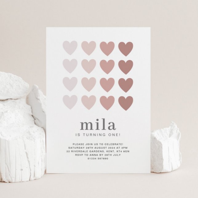 Invitación de cumpleaños de corazones ombre rosado (Subido por el creador)