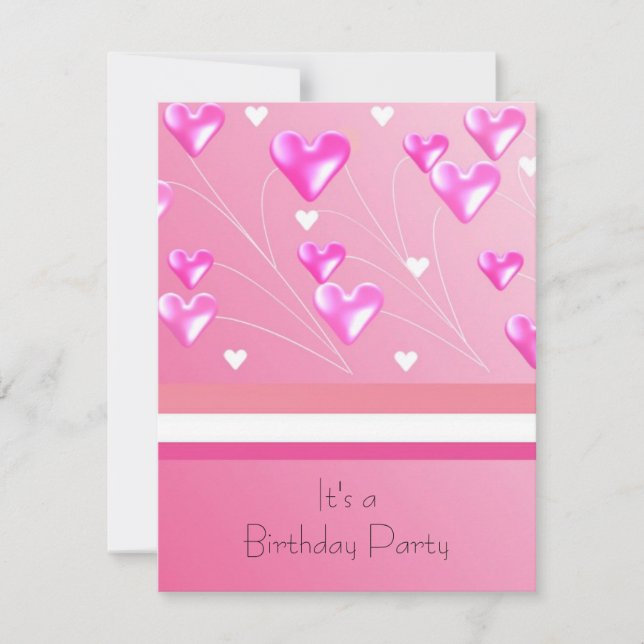 Invitación de cumpleaños de corazones rosados flot (Anverso)