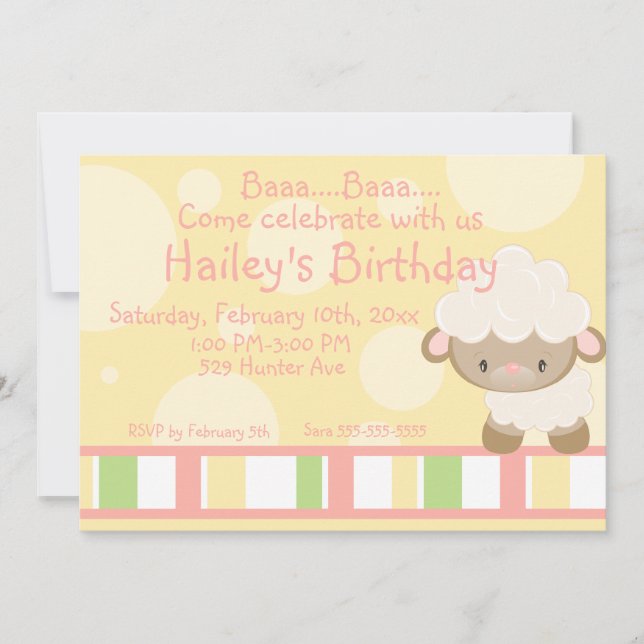 Invitación de cumpleaños de cordero de granja 2 (Anverso)