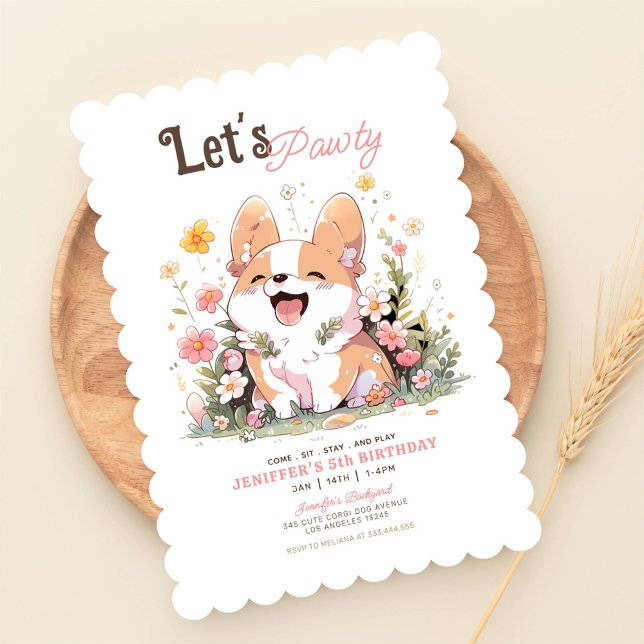 Invitación de cumpleaños de Corgi Puppy | Tema de  (Subido por el creador)