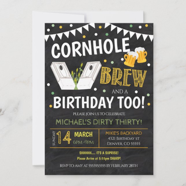 Invitación de cumpleaños de Cornhole (Anverso)