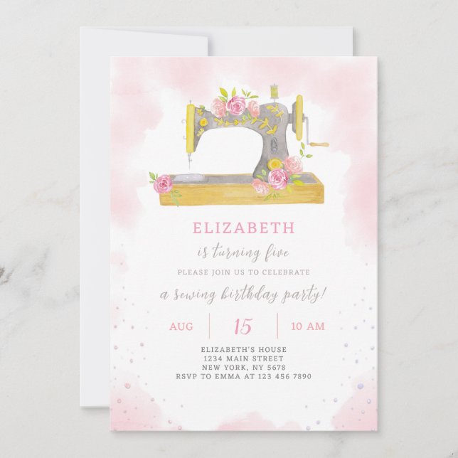 Invitación de cumpleaños de coser (Anverso)