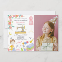 Invitación de cumpleaños de coser con foto