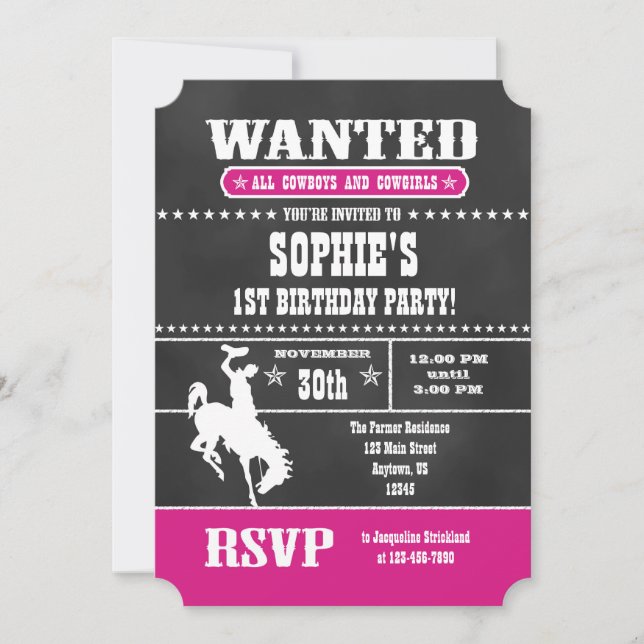 Invitación de cumpleaños de Cowboy Chalkboard de c (Anverso)