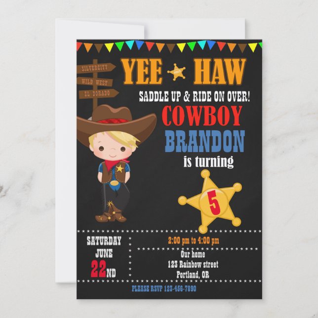 Invitación de cumpleaños de Cowboy Country Western (Anverso)