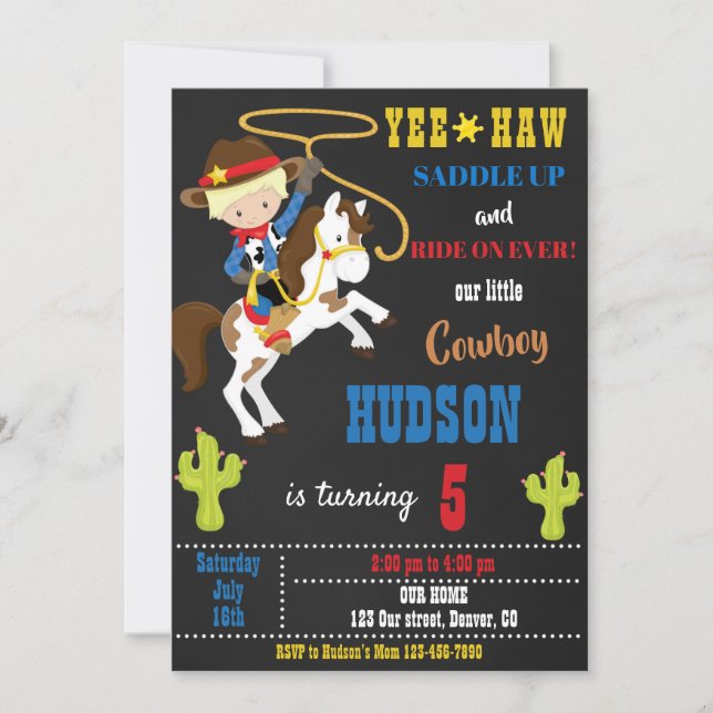 Invitación de cumpleaños de Cowboy fiesta de rodeo (Anverso)
