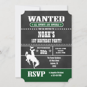 Invitación de cumpleaños de Cowboy Green Chalkboar