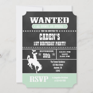 Invitación de cumpleaños de Cowboy Mint Green Chal