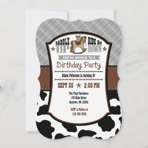 Invitación de cumpleaños de Cowboy, Piel de vaca d