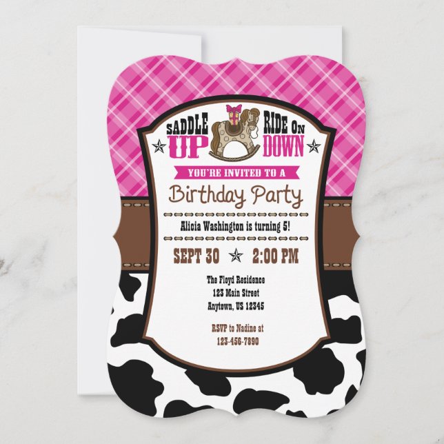 Invitación de cumpleaños de Cowboy Piel de vaca de (Anverso)