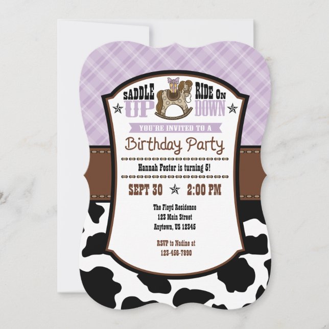 Invitación de cumpleaños de Cowboy Piel de vaca de (Anverso)