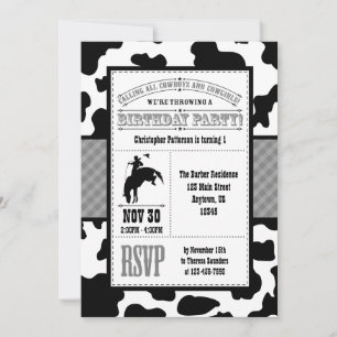 Invitación de cumpleaños de Cowboy Piel de vaca gr
