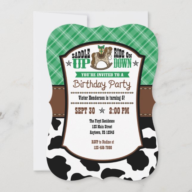 Invitación de cumpleaños de Cowboy Piel de vaca Gr (Anverso)