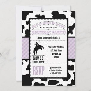 Invitación de cumpleaños de Cowboy Piel de vaca La