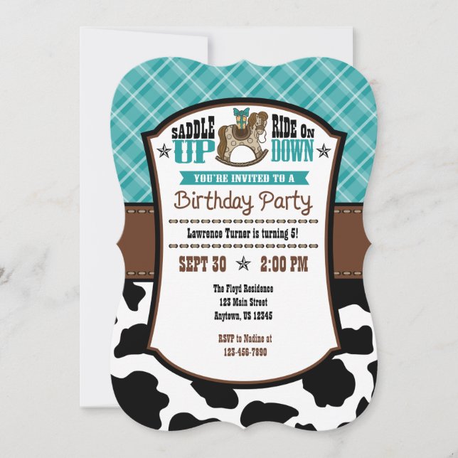 Invitación de cumpleaños de Cowboy, Piel de vaca v (Anverso)