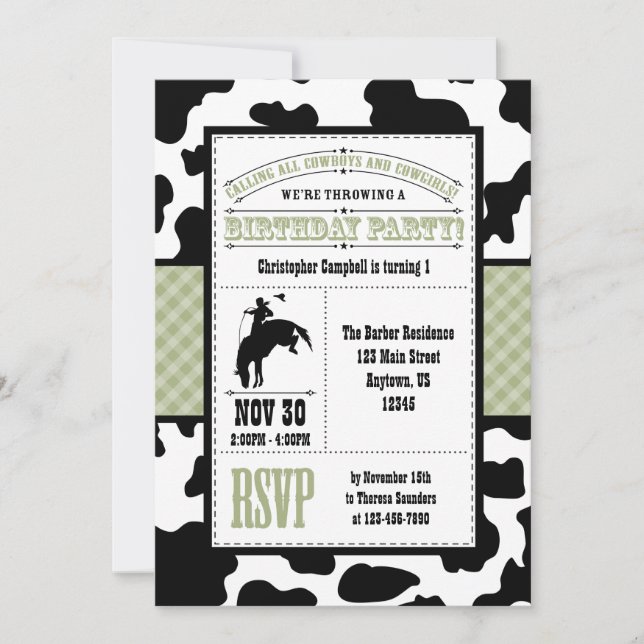 Invitación de cumpleaños de Cowboy, Piel de vaca v (Anverso)