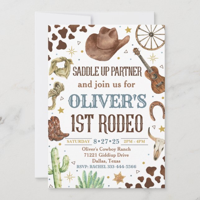 Invitación de cumpleaños de Cowboy, primera invita (Anverso)
