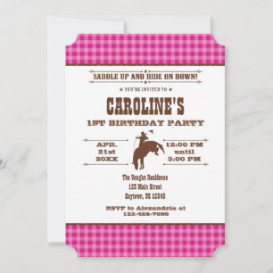 Invitación de cumpleaños de Cowboy Rodeo de rosa c
