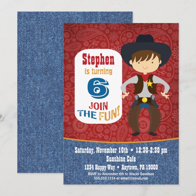 Invitación de cumpleaños de Cowboy Rodeo Occidenta (Anverso / Reverso)
