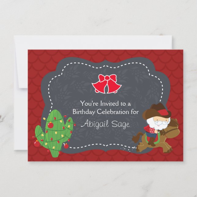 Invitación de cumpleaños de Cowboy Santa Riding Ho (Anverso)
