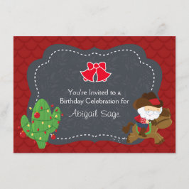 Invitación de cumpleaños de Cowboy Santa Riding Ho