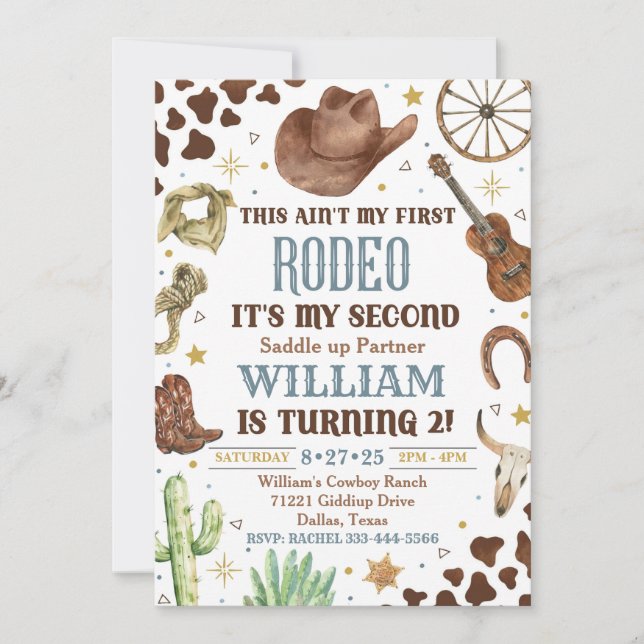Invitación de cumpleaños de Cowboy, segunda invita (Anverso)