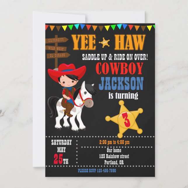 Invitación de cumpleaños de Cowboy Wild West fiest (Anverso)