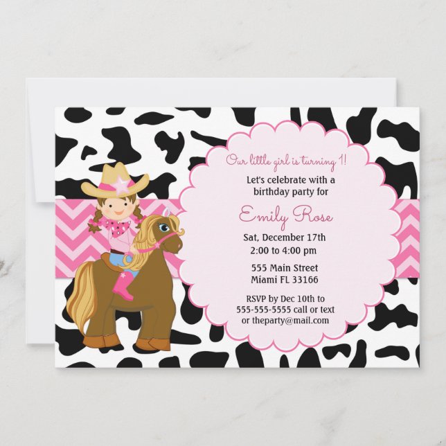 Invitación de cumpleaños de Cowgirl (Anverso)