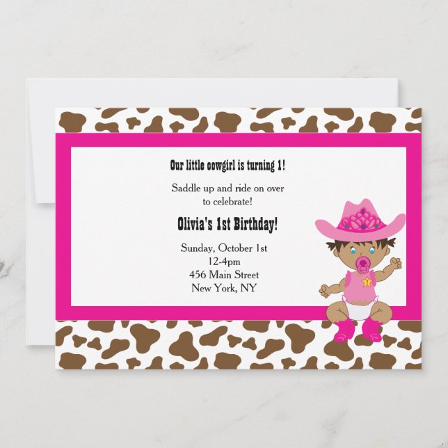 Invitación de cumpleaños de Cowgirl (Anverso)
